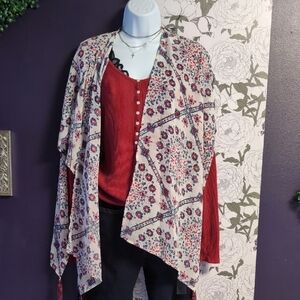 Jolt Red and Cream Floral Women's Poncho